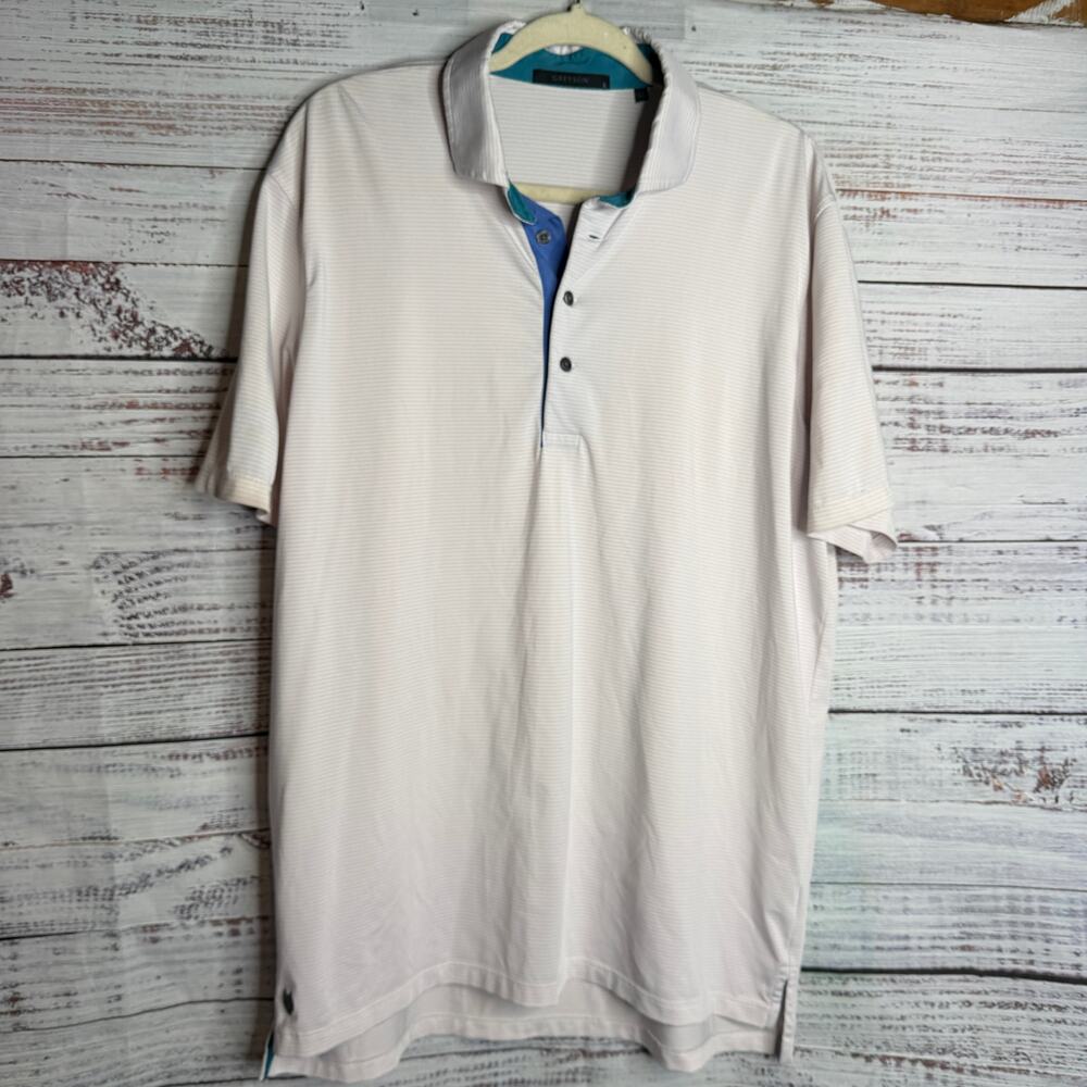 Greyson White Striped Performance Golf Polo Shirt Men's Large Stretch